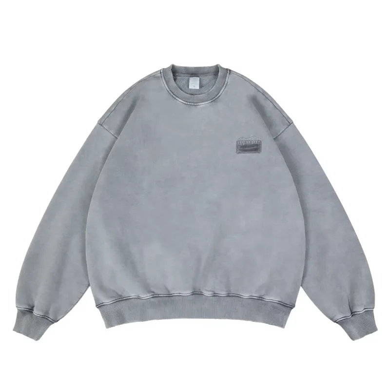 Nice Washed Embroidery Solid Crewneck Men Women Oversized Heavy Fabric Unisex Sweatshirts — image 7