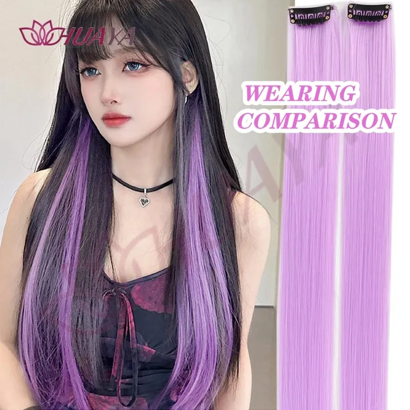 Synthetic 2 Pieces 20inch Colored Clip in Hair Extensions Long Straight Pink/Blue/Purple Halloween/Christmas Wig — image 4