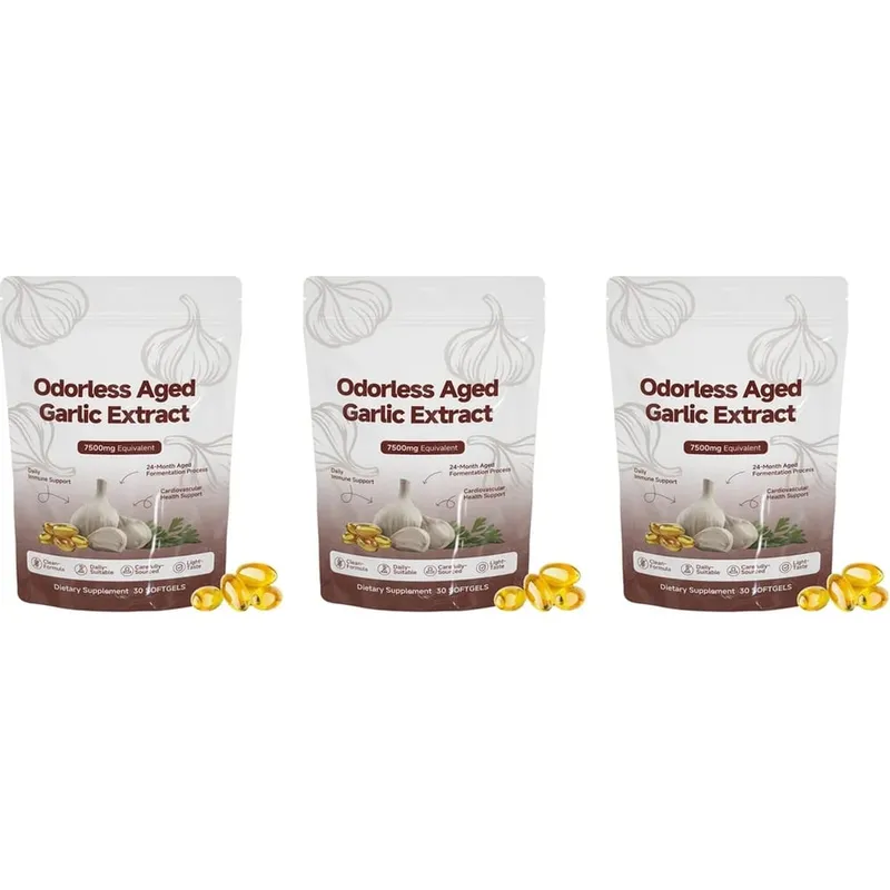 Odorless Aged Garlic Extract Softgels 7500mg 24-Month Fermented herbal Botanical Formula Cardiovascular Immune Support 30 Count — image 10