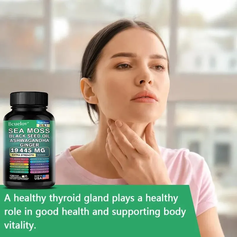 Sea Moss Capsules with Black Seed Oil Ashwagandha Turmeric Complex Energy Immune Digestive Skin & Stress Relief Support — image 2