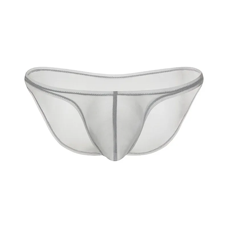 Sexy Mens Underwear Ice Silk Briefs Low Rise Transparent Bikini Panties Breathable Quick Dry Mesh Lightweight Undergarments