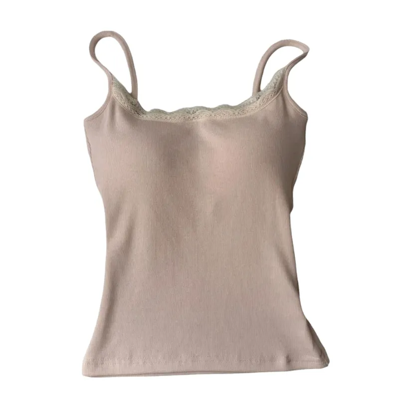 Sexy with Chest Pad Camis Tank Tops Elastic Integrated Top Lace Tops Versatile Warm Undershirt Women Clothes — image 8