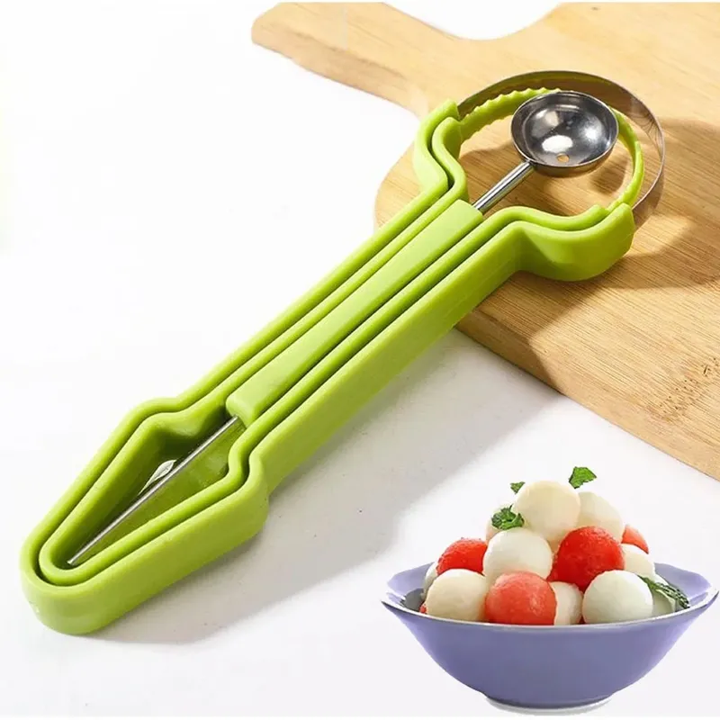 Melon Baller Scoop Set 4 In1 Fruit Cutters Shapes Watermelon Scooper Fruit Scooper and Baller Stainless Steel Fruit Carving Tool — image 1