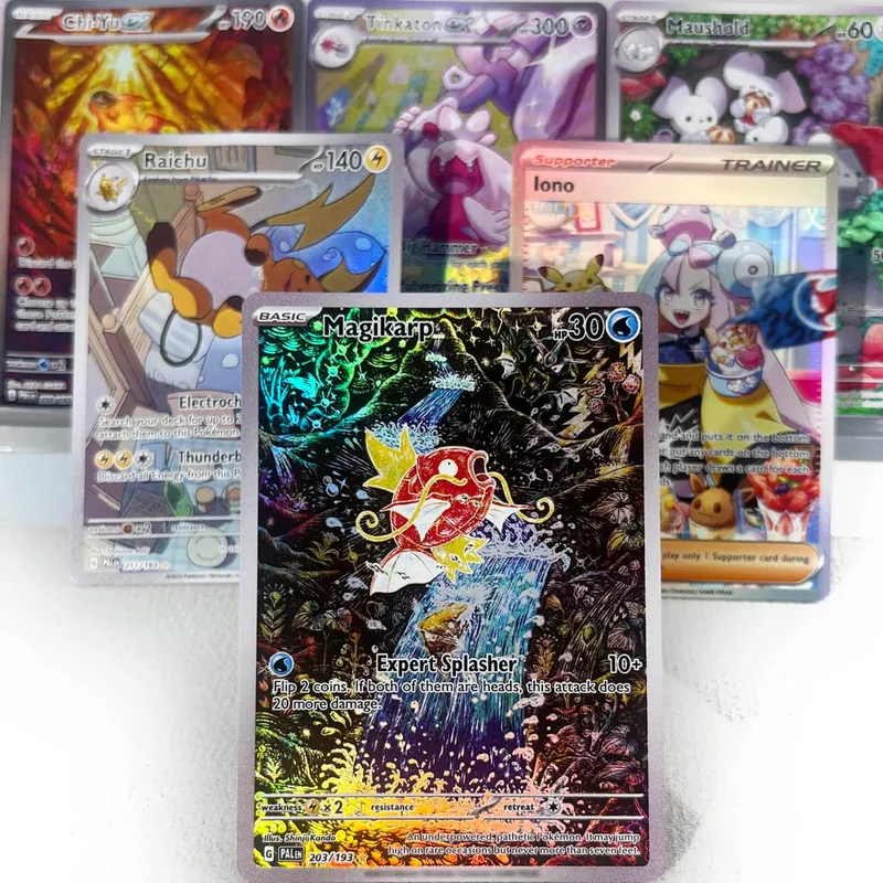 Paldea Evolved PKM Cards PTCG4-C GX Rainbow Magikarp Raichu Tyranitar Iono Rare Collection Battle Toys Gifts for Hobbies — image 1