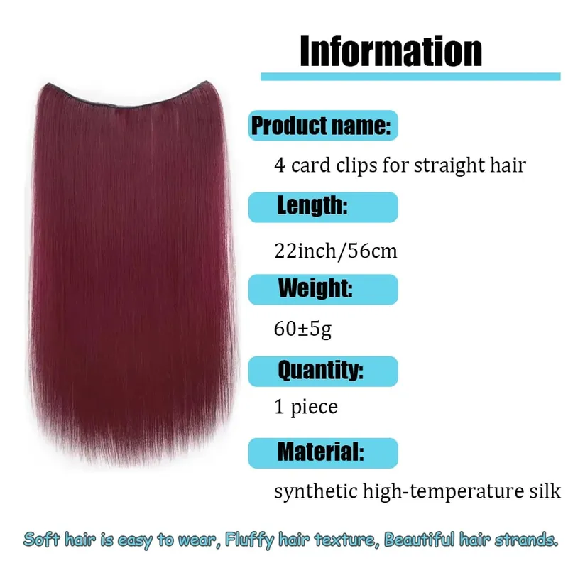 22‘’ Invisible 4Clip Long Straight Colored Synthetic Hair Extension Easy to Wear Suitable for Women's Daily or Holiday Wear. — image 5