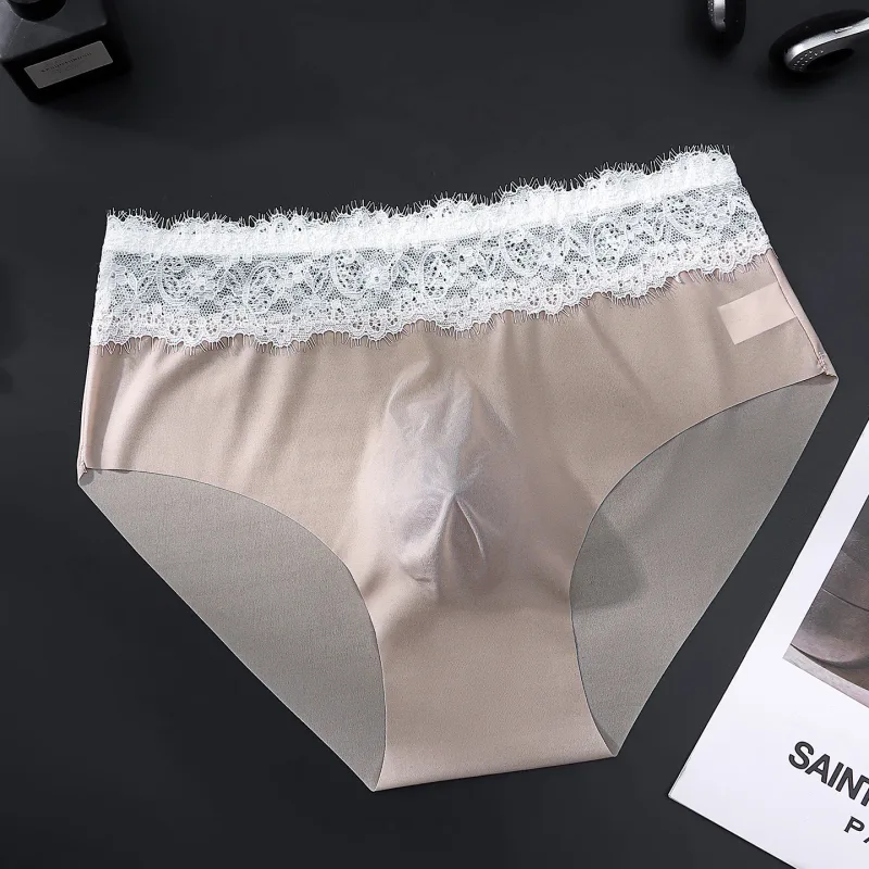 Lace Edge Ice Silk Men's Triangle Pantalon Walang Traceless Breathable Manipis na Kasuotang Panlalaki Mababang Baywang Malambot Walang Seamless Comfort Panlalaki Briefs — image 19