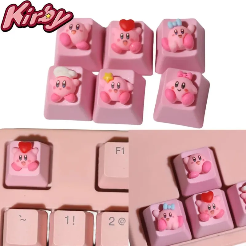 Kirby Keycaps Keyboard for Mechanical Cute Key Cap Suit Button Personalized Keycaps DIY Key Cap Anime Cartoon Pink 3D Keycaps — image 1