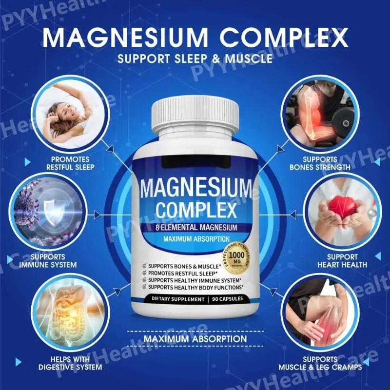 Magnesium Complex Capsule Contain Glycinate Citrate 1000mg and Multiple Magnesium Daily Health Nutrition Supplement 90 Count — image 4