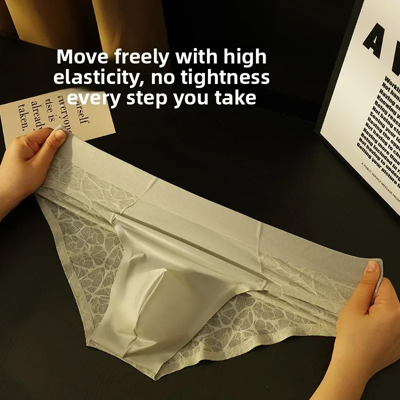 Seamless Jacquard Men Triangle Underwear Ice Silk Thin Breathable Panties Quick Drying Briefs Male Sexy U Bulge Pouch Underpants — image 3