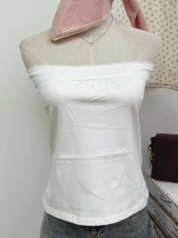 Sweet Lace Patchwork Slim Tank Tops Women Summer White Sexy Simple Cotton Soft Sleeveless Vests Female Vintage Chic Y2K Camisole — image 19