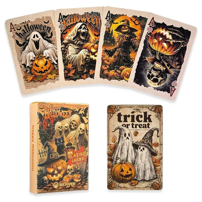 55pcs Vintage Halloween Playing Cards Deck Spooky Pumpkin Skeleton Poker Cards Dark Gothic Board Game Family Party Prop Gift — image 1