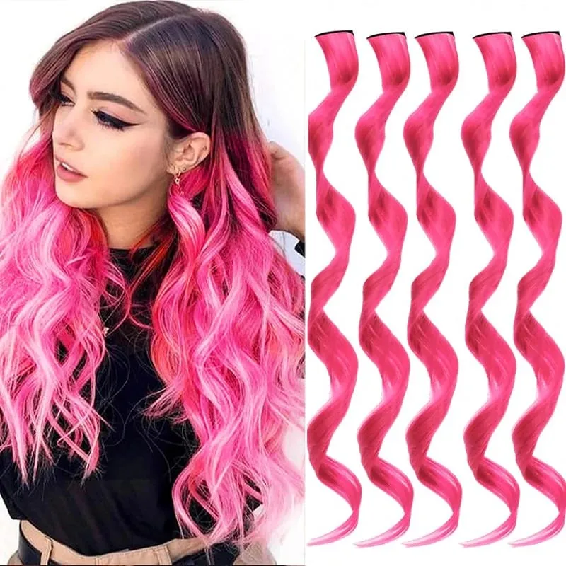 Colorful Hair Extensions Wavy Accessories Party Highlights Clip on Synthetic Rainbow Wigs Children's Favorite Gift (5 pieces ) — image 10