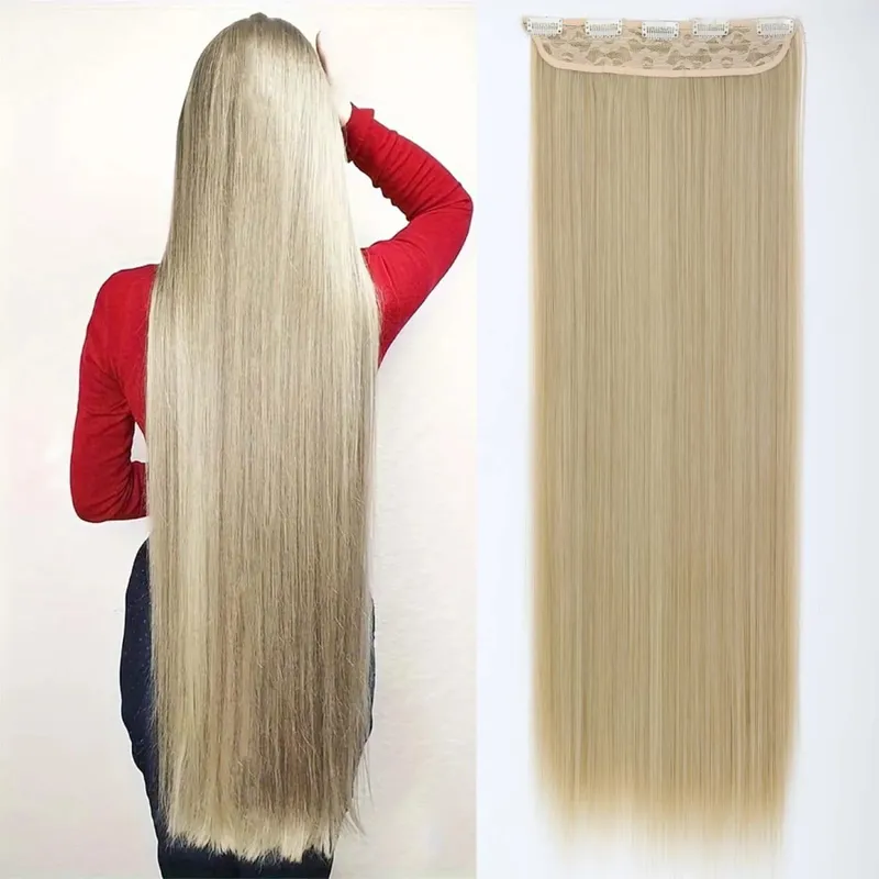 Synthetic Super Long Straight 5 Clip In Hair Extensions 32Inch One Piece Hairpiece for Women Multiple Colors Hair Extensions — image 2