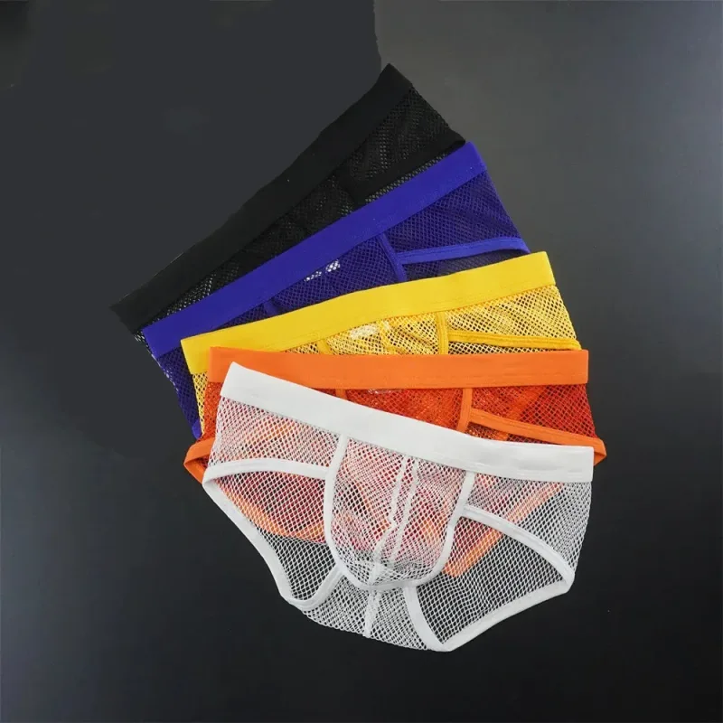 Plus Size Mesh Underwear Men Transparent Large Fishnet U Pouch Briefs Male Low Waist Solid Color Sexy Perspective Male Panties — image 1