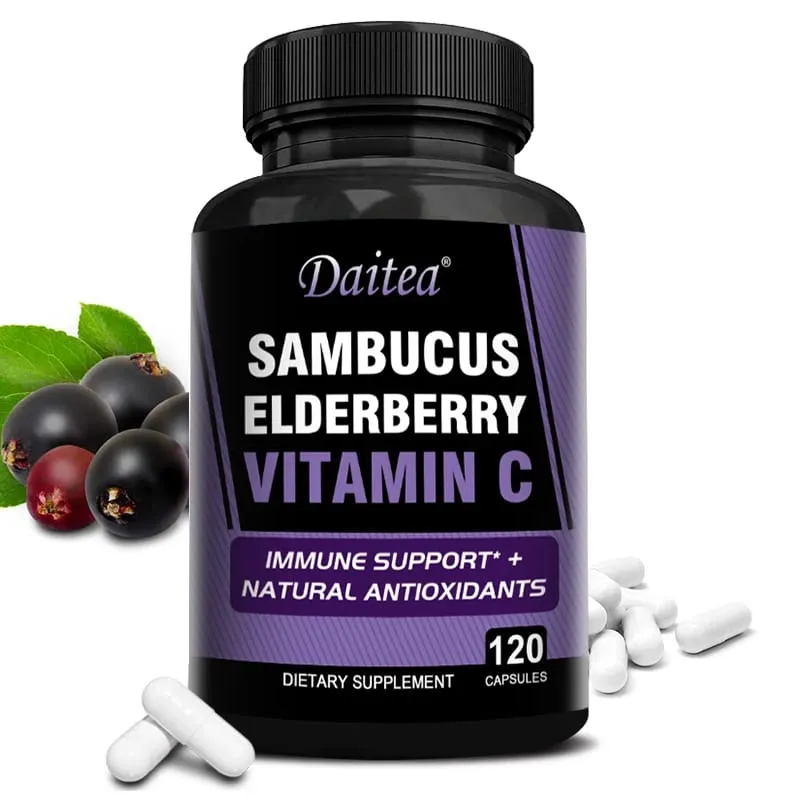 Sambucus Black Elderberry Capsules 350mg with Vitamin C Zinc Immune Support Antioxidant & Energy Boost Promotes Digestion — image 2