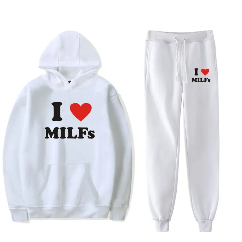 Comfortable Mother's Day I Love MILFs Print Sweatshirt Sweatpants Suit Women's Hoodies+Trousers Suit Girls 2 Piece Set Clothes — image 4