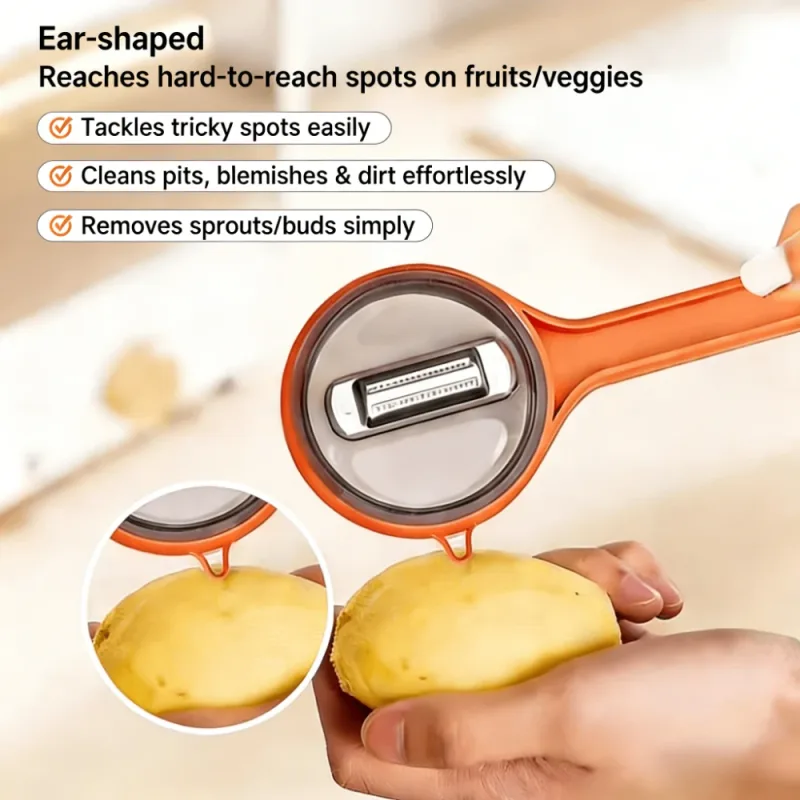 Multi-functional Fruit Vegetable Peeler with Peel Storage No Splashing Hanging Design Easy To Clean Potato Eye Remover Kitchen