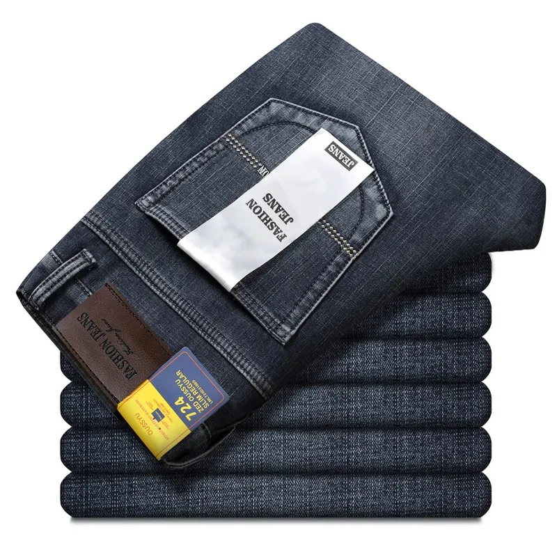 Good Quality Autumn Winter Men's Jeans Classic Retro Blue Denim Pants Work Straight Stretch Cotton Trousers Streetwear Plus Size — image 4
