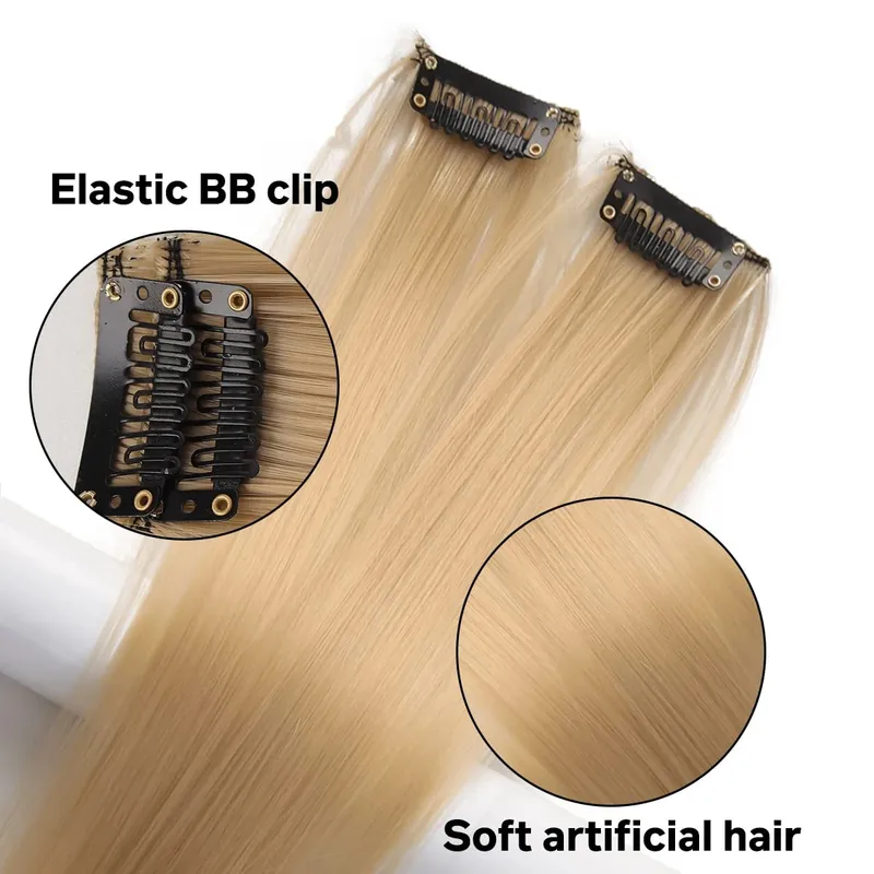 2PCS synthetic color hair extension piece wig women's highlighting clip hair heat-resistant wig piece long straight hair — image 4