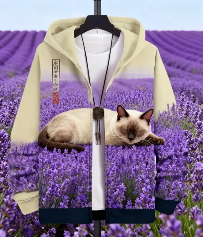 Hot Animal Cat Sweatshirt Zipper Hoodies 3D Printing Man Tracksuit Zipper Long Sleeve Fashion Hoodie Men's Y2K Clothing — image 6