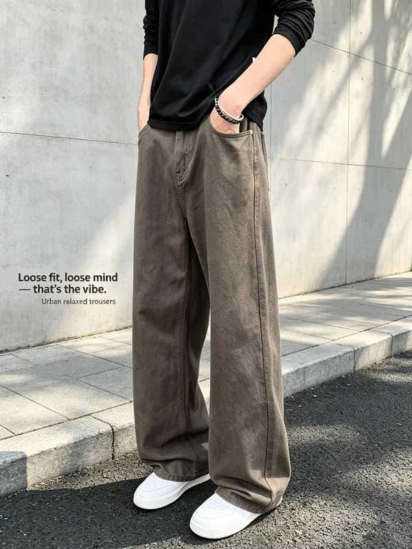Baggy Jeans for Men Retro Style Solid White Loose Wide Leg Denim Trousers Men Casual Daily Streetwear Washed Men's Jeans Pants — image 4