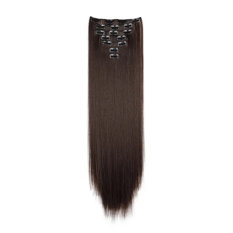 24Inch Synthetic 7Pcs/set Long Straight Hair Extension 16Clips Hairstyle Black Blonde Y2K Kpop Hairpiece for Women Christmas Eve — image 8