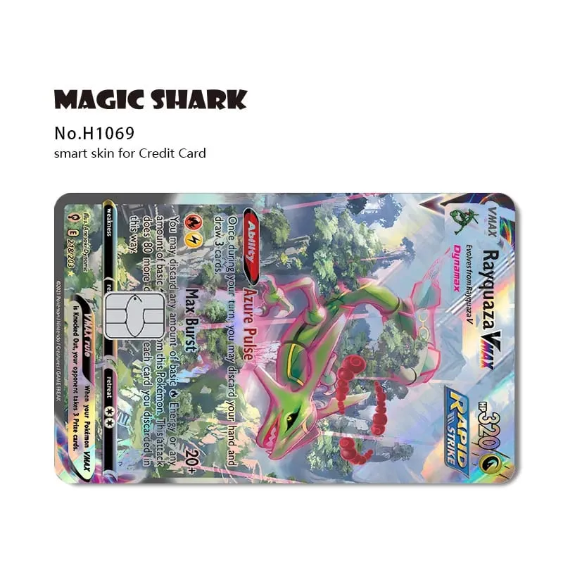 Magic Shark Mew Charizard EX Eevee Gengar Pikachu TCG Card Holographic Laser Skin Film Sticker for Bank Credit Card