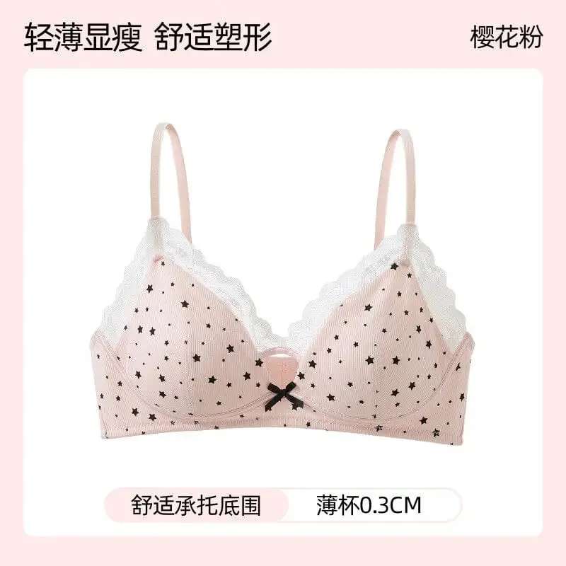 Womens Polka Dot Star Lace Wireless Bra Thin Push Up Anti Sag Bralette Small Chest Lift Teen Girls Casual Everyday Brassiere Hot — image 9