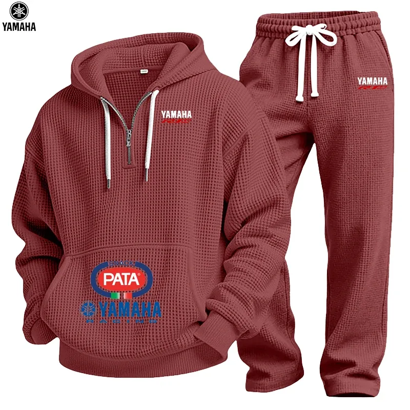 2026 Yamaha Spring/Autumn New Men's Waffle Hooded Sweatshirt Set - Top - Street Vacation Long-Sleeved Casual Fashion Outdoor Dai — image 3