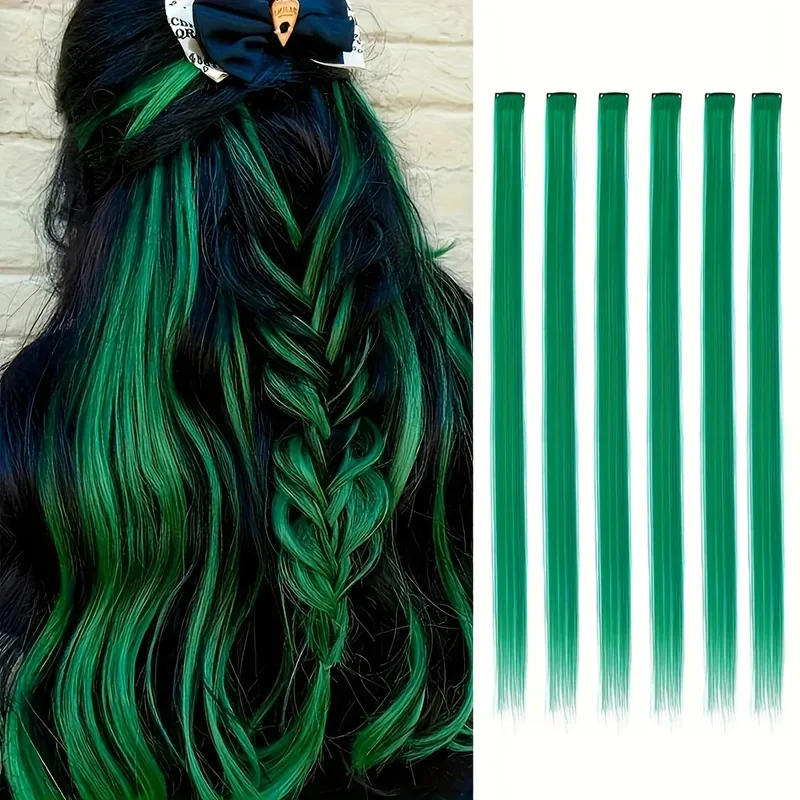 Blue Hair Extensions Clip in 6 Pcs Colored Highlights Hair Extensions Synthetic 24 inch Rainbow Hairpieces Dress Party Birthday