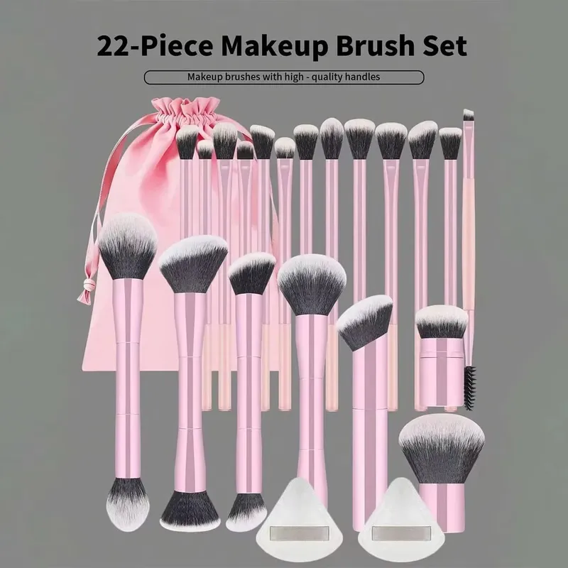 22-piece professional makeup tool set including a velvet storage bag 20 soft long aluminum tube brushes + 2 powder puff — image 5