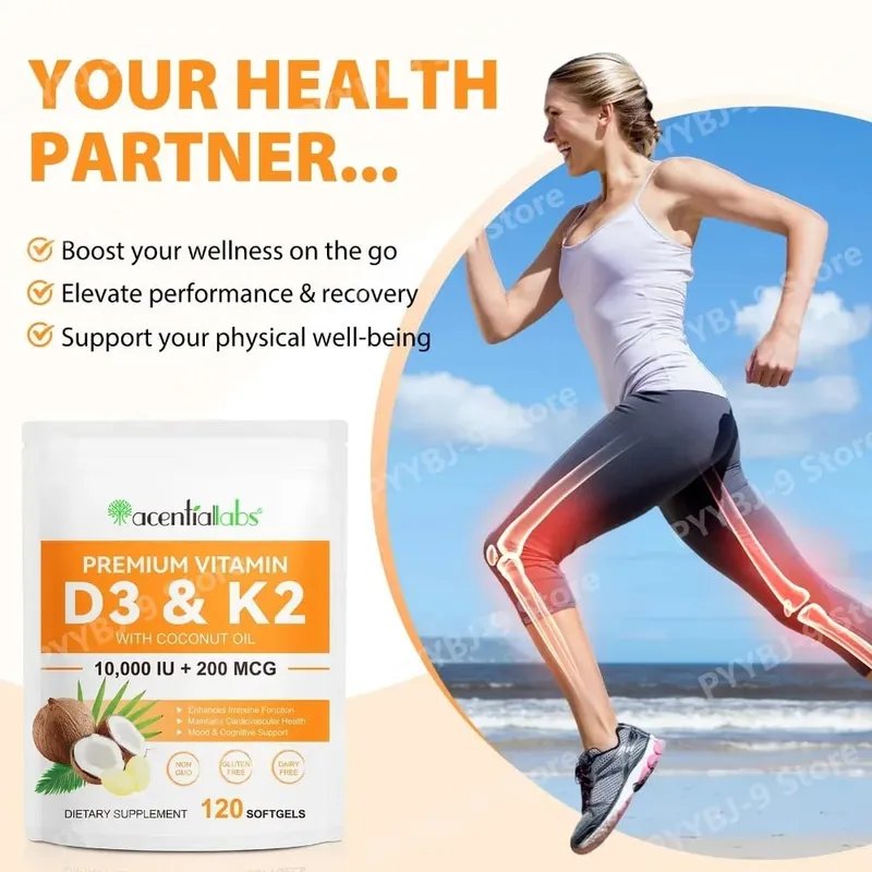 Acentiallabs Premium Vitamin D3 K2 Softgels Supplements Coconut Oil Vitamin D3 AK2 Soft Capsules for Immune Support for Adult — image 2