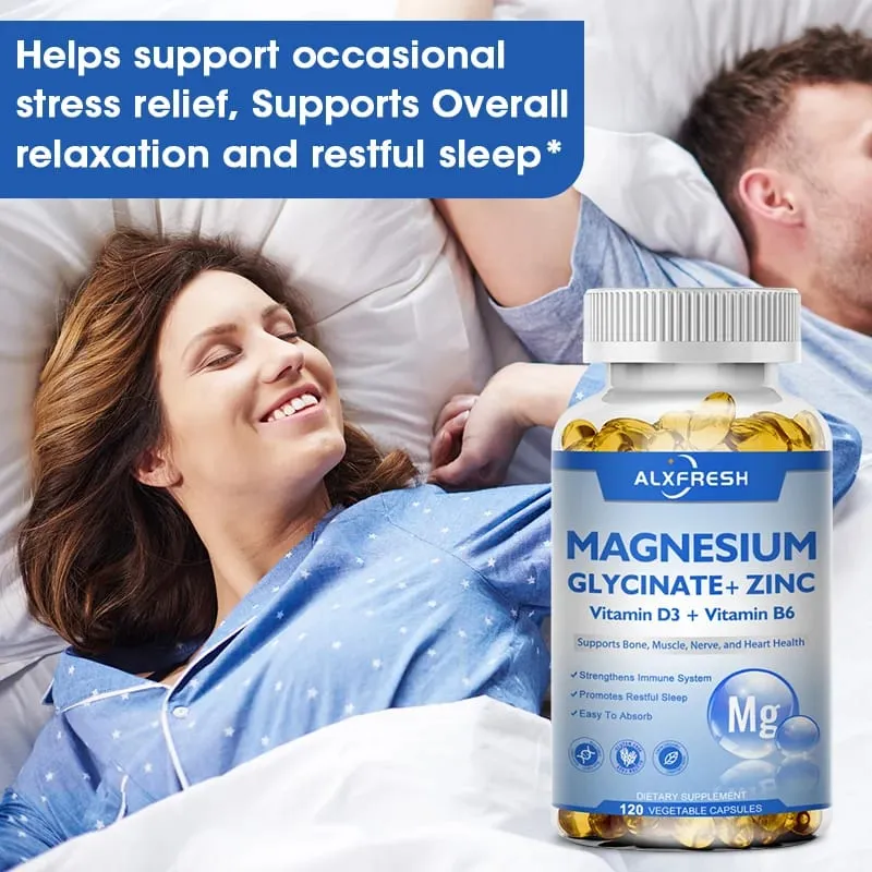 Magnesium Glycinate 500mg Kapslar Hög Absorption med Zink Vitamin D3 B6 Stöd Kosttillskott Stress & ångestlindring — image 4