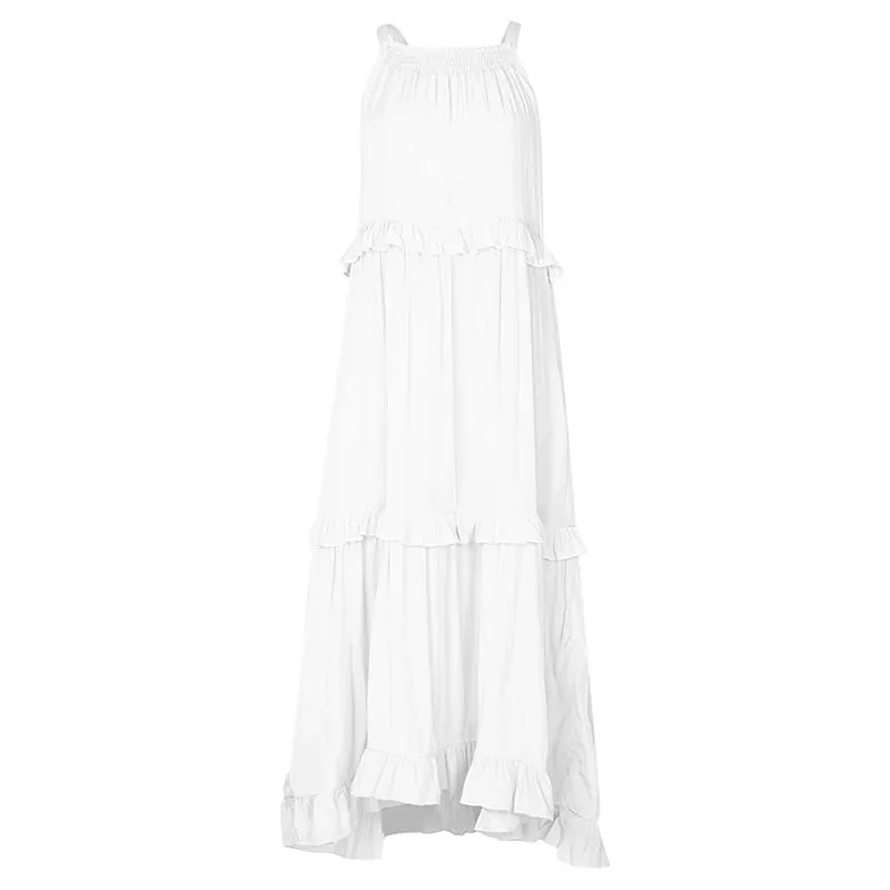Women Casual Solid Ruffles Long Dress Summer Elegant Sleeveless Sundress Elegant Harajuku Maxi Dress Beach Party Evening Vestido — image 12