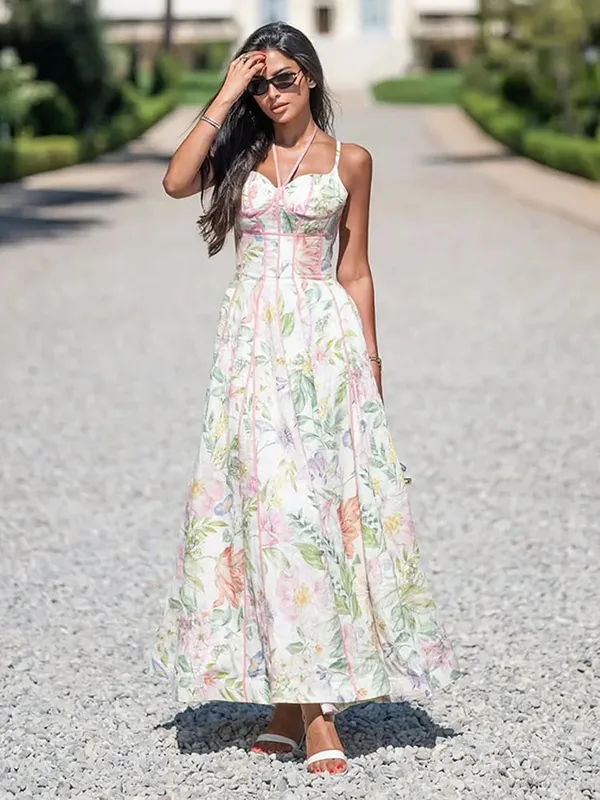 Floral Print Women 's Maxi Dress Spaghetti Strap Corset A Line Long Dresses Female 2026 Summer Fashion Vacation Woman Vestidos — image 5