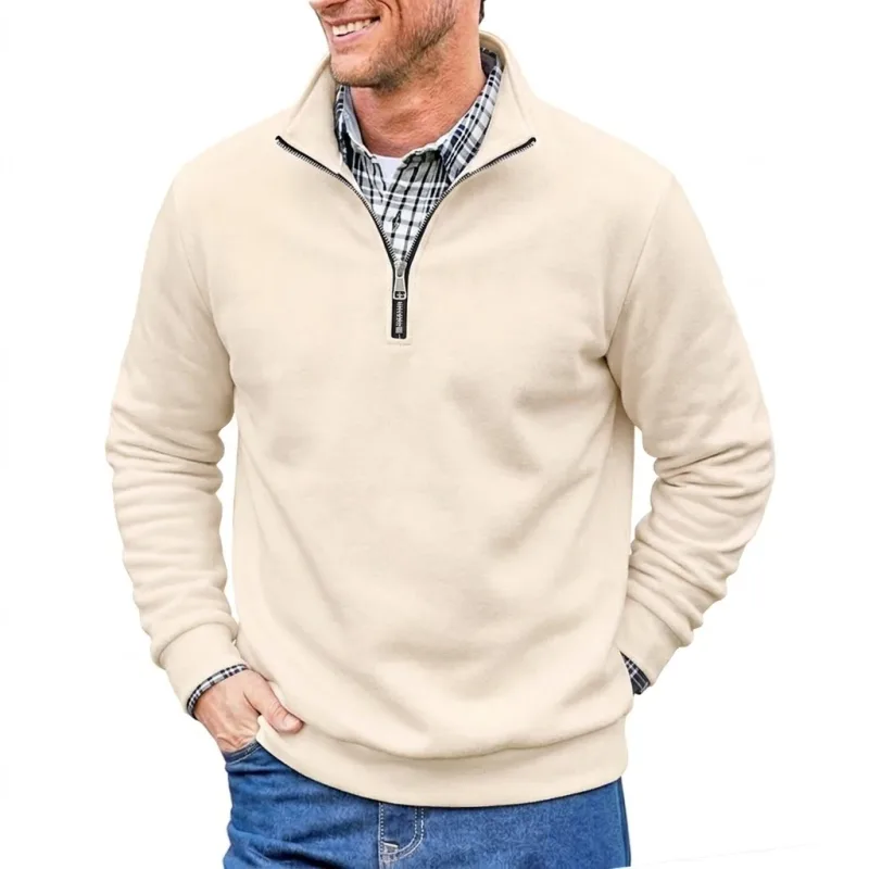Men Spring and Autumn Half Zip Pullover Sweatshirts Solid Color Outdoor Casual Tops Long Sleeve Hoodie for Sports and Daily Wear — image 10