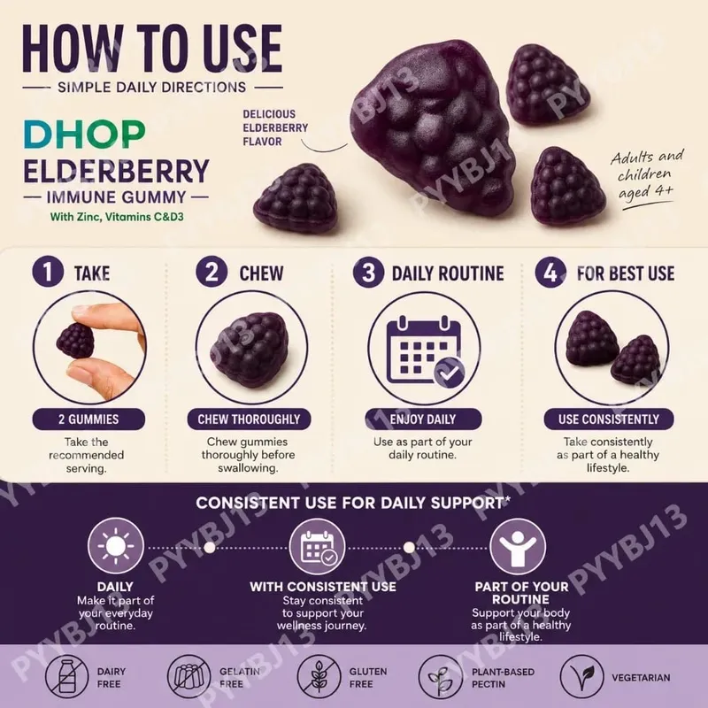 Black Elderberry Gummies 60pcs for Immune Support Sambucus Extract Zinc Vitamin C D3 for Adults Kids 2 Capsules Per Day — image 6