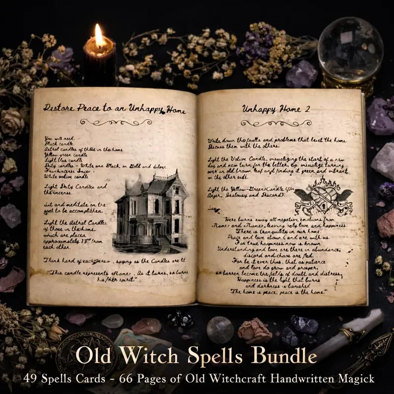 77 Pages Witchcraft Grimoire Pages Book of Shadows Kit with Moon Phases Herbal Lore Spells Gothic Dark Academia Witch Journal — image 7