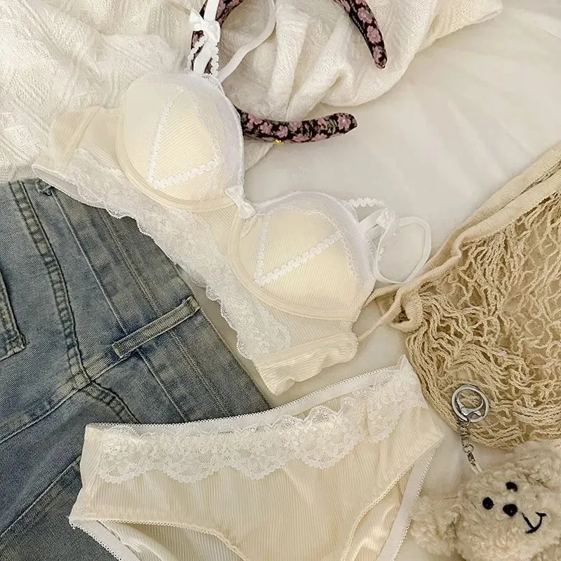 Lace top bra underpants set Lolita style Japanese style 2 piece set adult lingerie female Women's underwear set wire-free