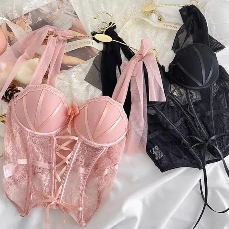 Japan Sexy Lingerie Set Lolita Kawaii Pink White Laced Up Adult Cosplay Women Bra Underwear Set Girl Sleepwear Clothing — image 3