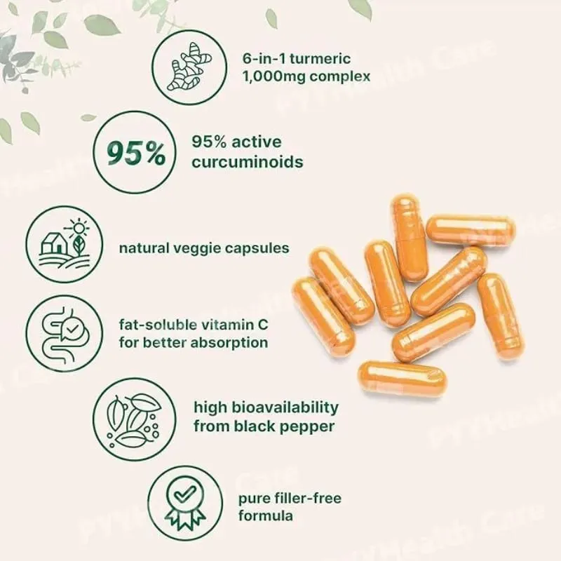 Turmeric Curcumin Botanical Supplement Pure Turmeric Extract Capsules with Ginger and Black Pepper 120 Pieces Per Bottle — image 3