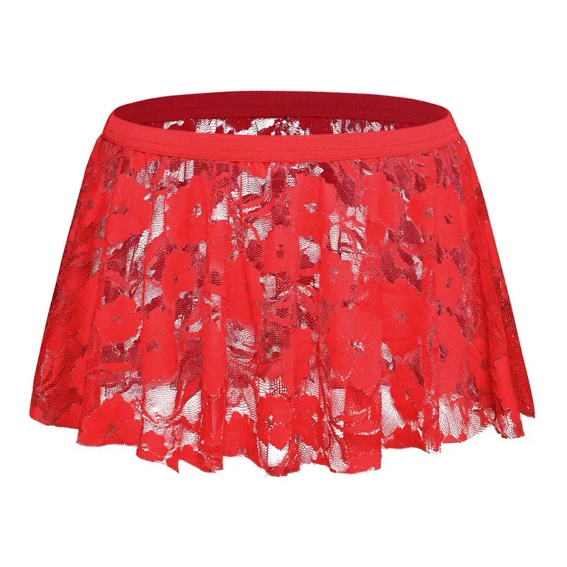 Men Solid Lace Skirt Mesh See Through For Lingerie Low For Rise Pleated Skirts Floral Pattern See‑through Male Daily Bottom