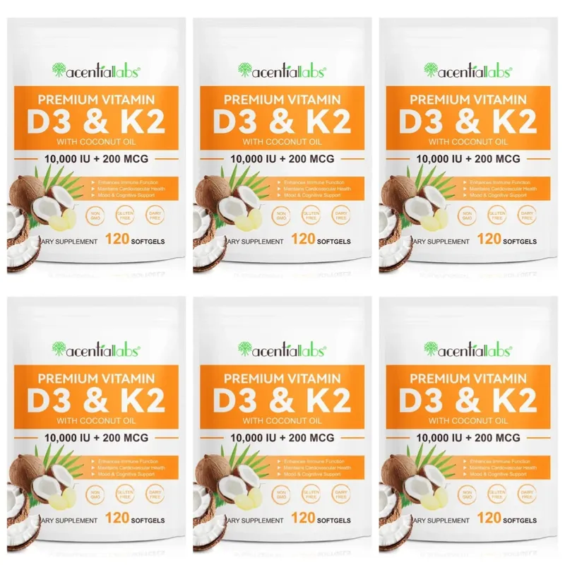 Acentiallabs Premium Vitamin D3 K2 Softgels Supplements Coconut Oil Vitamin D3 AK2 Soft Capsules for Immune Support for Adult — image 11