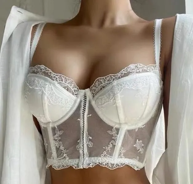 French Vintage Half Cup Lace Embroidery Longline Corset Bra Set Sexy Push‑Up Shaping Lingerie 2‑Piece Underwear Set — image 9
