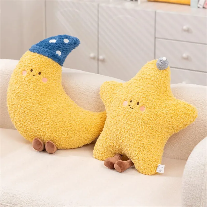 Almohada de cielo estrellado suave, almohada de felpa con forma de estrella, luna y arcoíris, almohada creativa de nube y sol, cojín para dormir, decoración del hogar — image 4