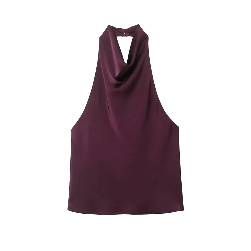 Women's Satin Halter Neck Sleeveless Top Summer Elegant Draped Collar Blouse Smooth Chic Office Party Wear Evening Outings — image 13