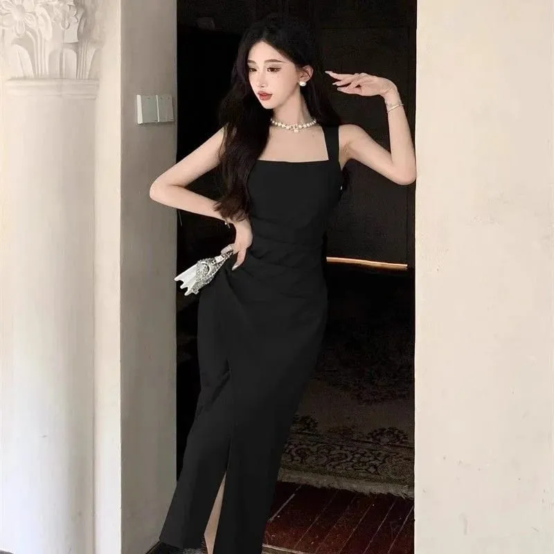 ผู้หญิงพรีเมี่ยมสีเขียวอ่อน Draped สแควร์คอกลางลูกวัวชุดเลดี้ Elegant แขนกุดด้านข้าง Slit หญิงฤดูร้อนชุดกระชับ — image 7