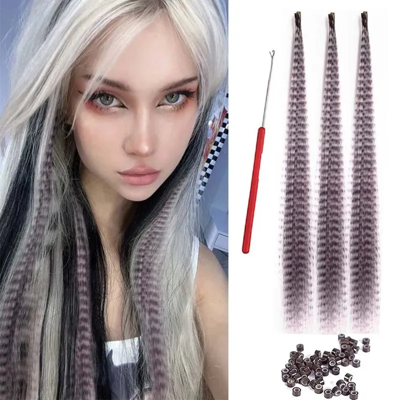 30strands Feather Hair Extension Fake Hair I Tip Rainbow Synthetic Hair 16inch Hairpiece Feather for Hair Extension Y2K Festival — image 10