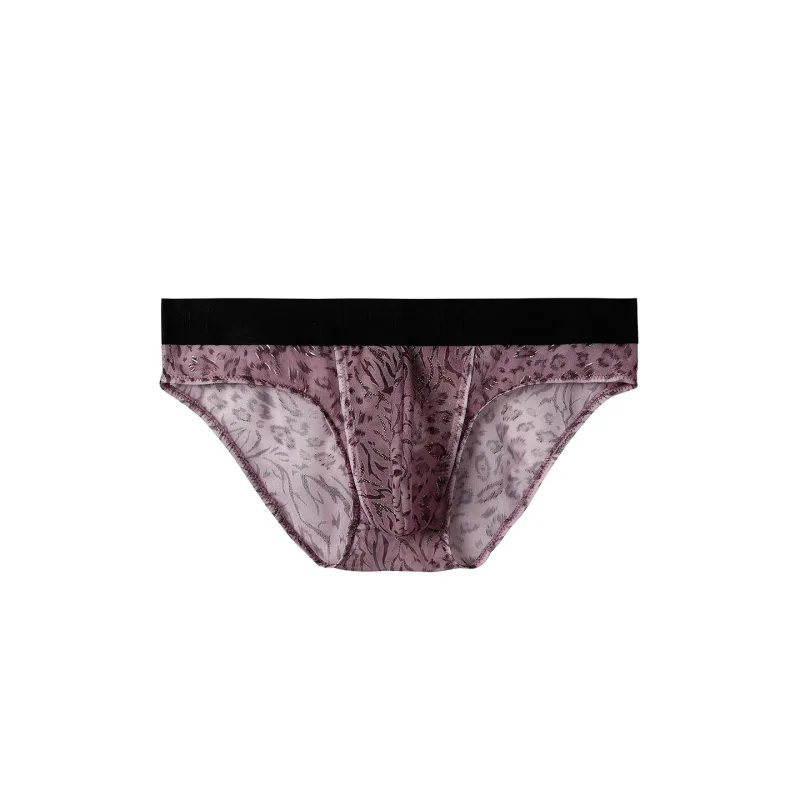 Slip séparé à double pochette pour hommes, culotte d'été en soie glacée, transparente, en maille respirante, imprimé léopard, sous-vêtements de voyage à séchage rapide — image 17