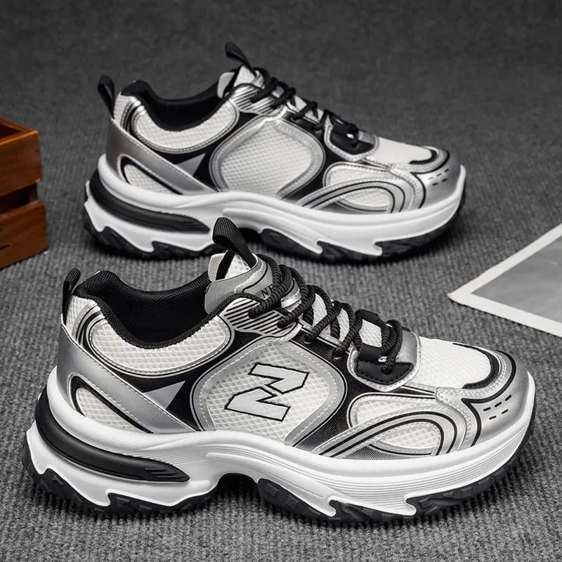 Men's Retro Chunky Dad Sneakers | Metallic Silver Platform Running Shoes — image 3